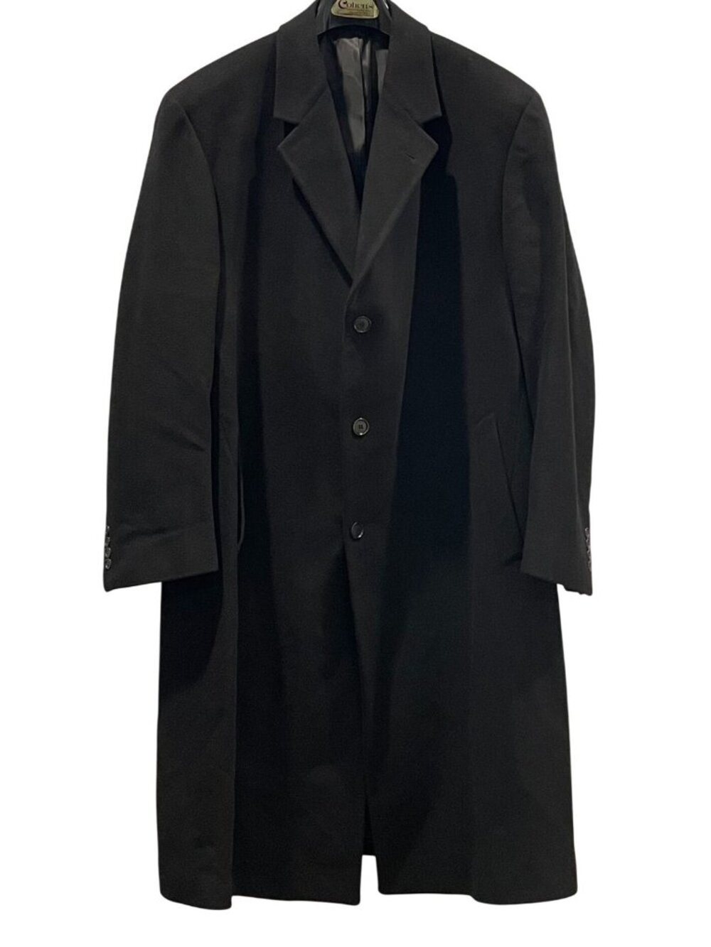Mens Black Long Wool Overcoat 48R Minimalist Quiet Luxury Dark Academia Winter